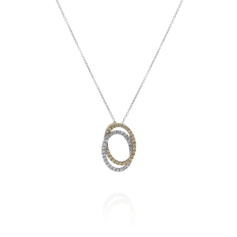 18k Two-Tone Open Circle Design Yellow and White Diamond Pendant