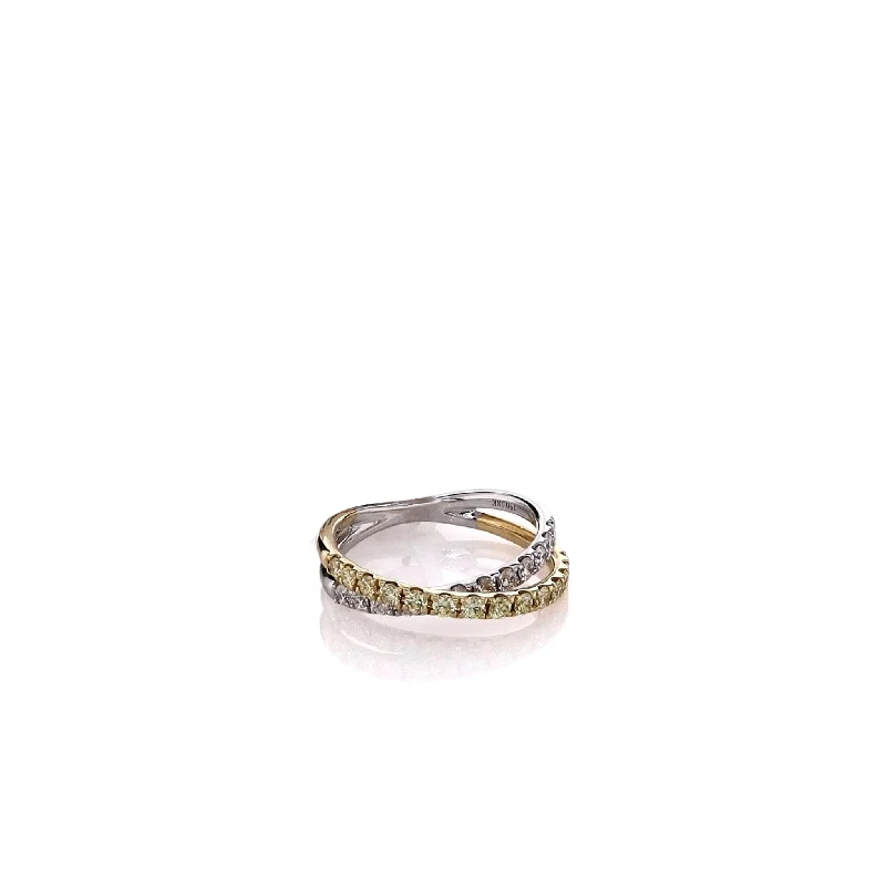 18k Two-Tone Yellow and White Diamond Crossover Band