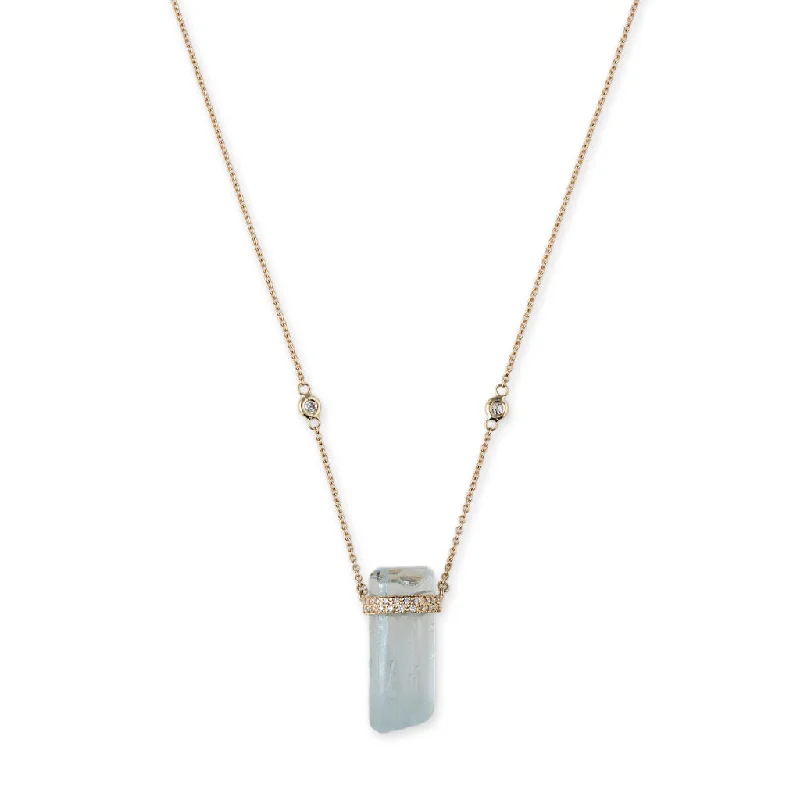 2 ROW PAVE AQUAMARINE CRYSTAL NECKLACE