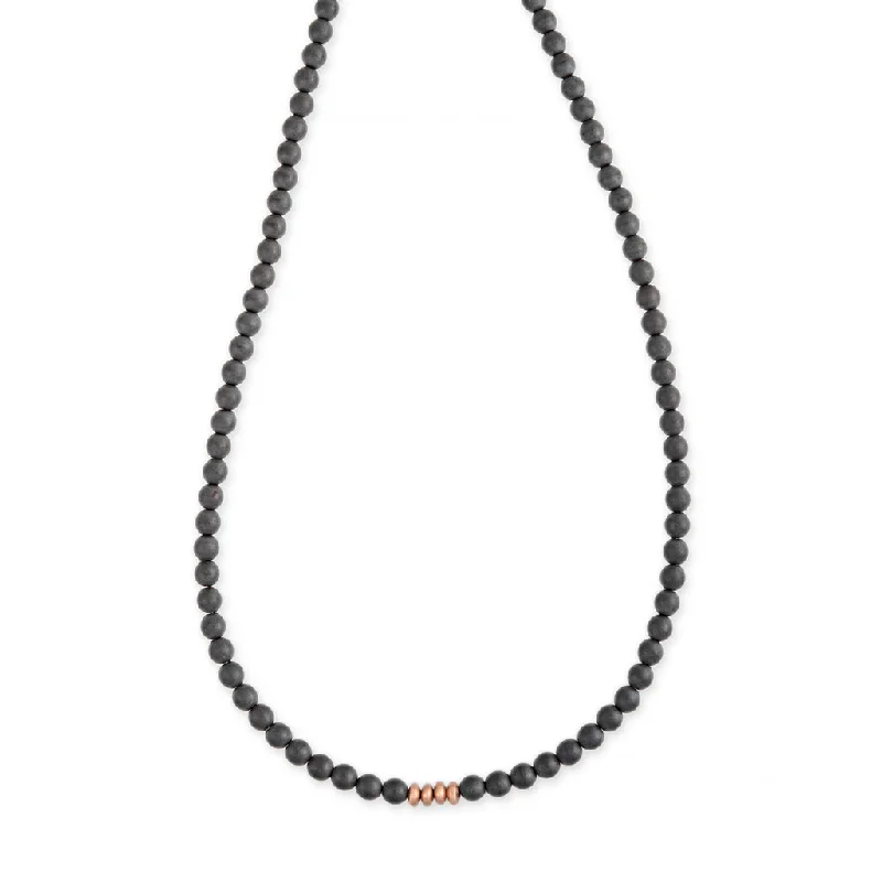 4 GOLD BEAD + GREY HEMATITE BEADED NECKLACE