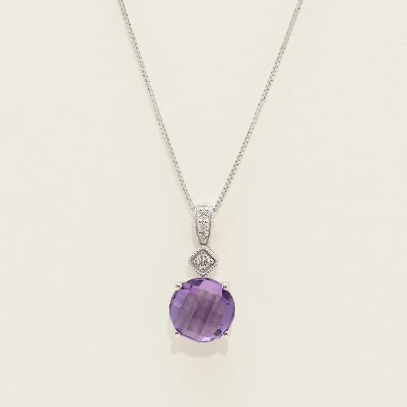 Amethyst Necklace in 14kt White Gold with Diamonds (1/20ct tw)