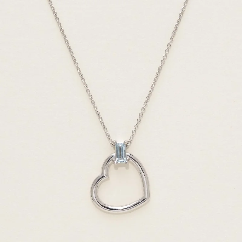 Blue Topaz Heart Necklace in 14kt White Gold