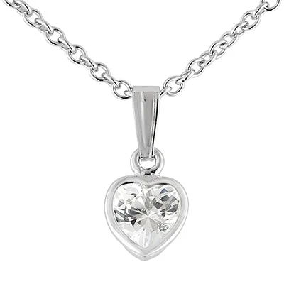 Children April Cubic Zirconia Birthstone Heart Necklace in Sterling Silver