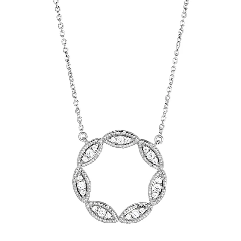 Cubic Zirconia Marquis Circle Necklace in Sterling Silver with Platinum Finish