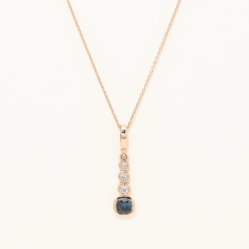 Cushion Blue Diamond Bezel Set Necklace in 14kt Rose Gold (1/2ct tw)