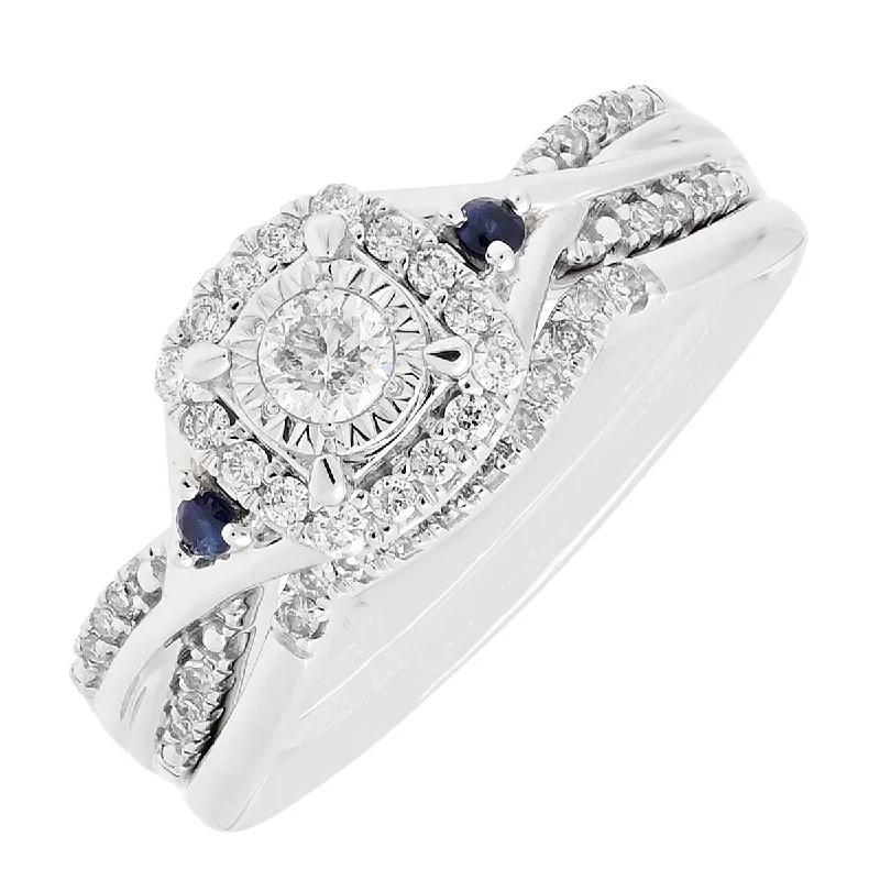 Diamond and Blue Sapphire Bridal Set in 10kt White Gold (1/3ct tw)