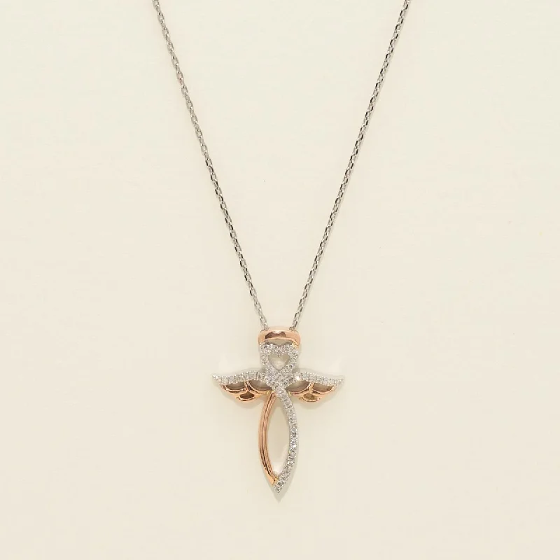 Diamond Angel Necklace in 10kt Rose and White Gold (1/10ct tw)