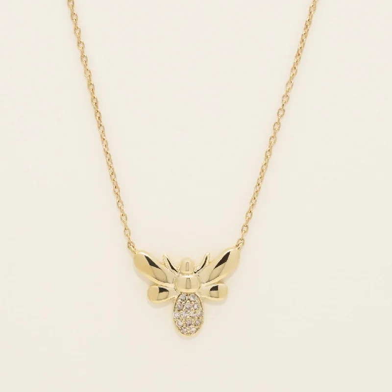 Diamond Bumble Bee Petite Fashion Necklace in 10kt Yellow Gold (1/20ct tw)