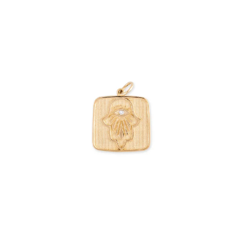 DIAMOND CENTER HAMSA SQUARE TAG CHARM