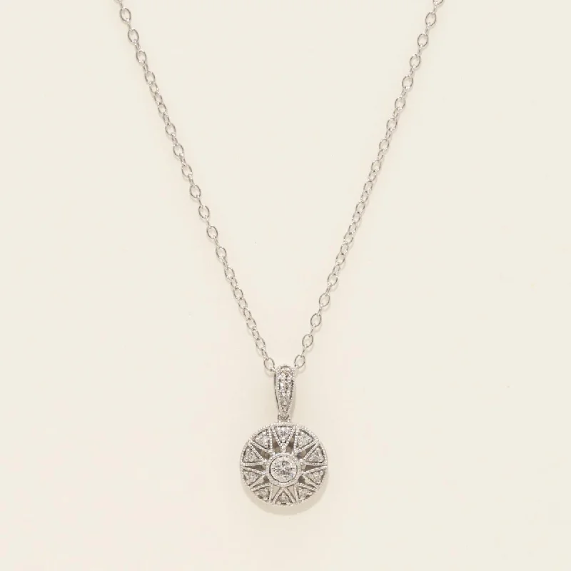 Diamond Circle Filigree Necklace in Sterling Silver (1/10ct tw)