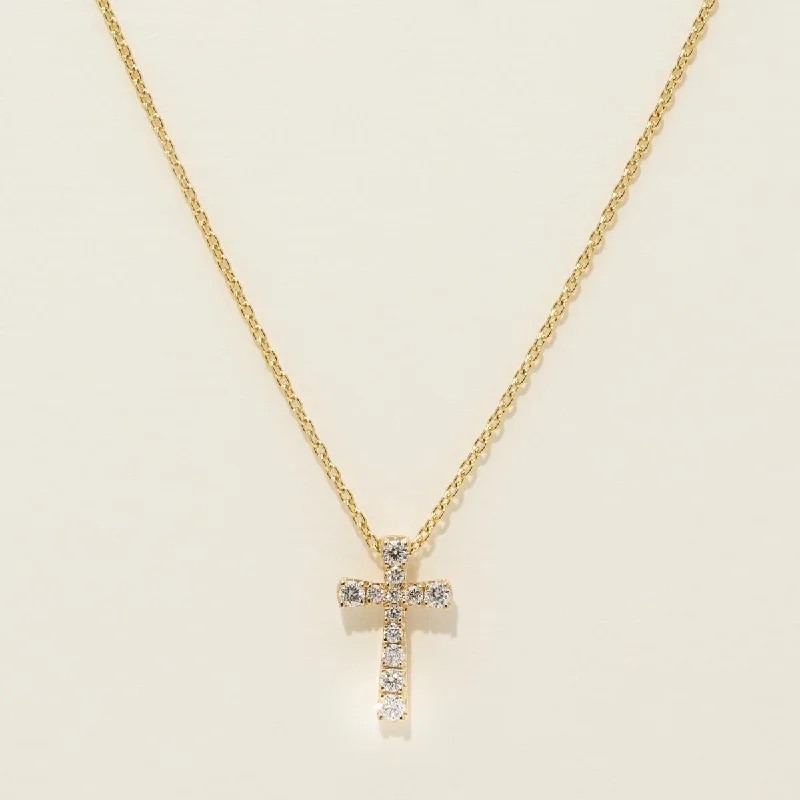 Diamond Cross Necklace in 14kt Yellow Gold (1/10ct tw)