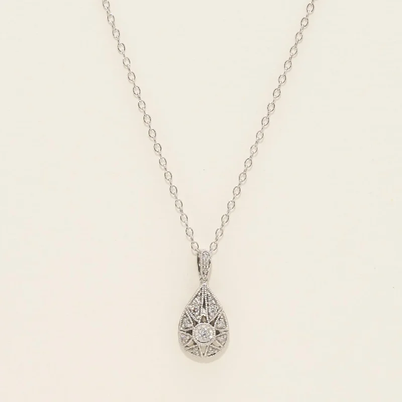 Diamond Filigree Teardrop Necklace in Sterling Silver (1/10ct tw)