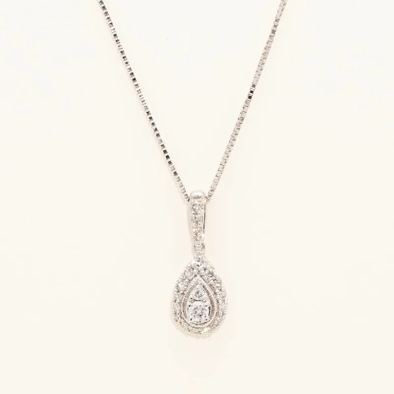 Diamond Pear Shape Halo Necklace in 10kt White Gold (1/7ct tw)