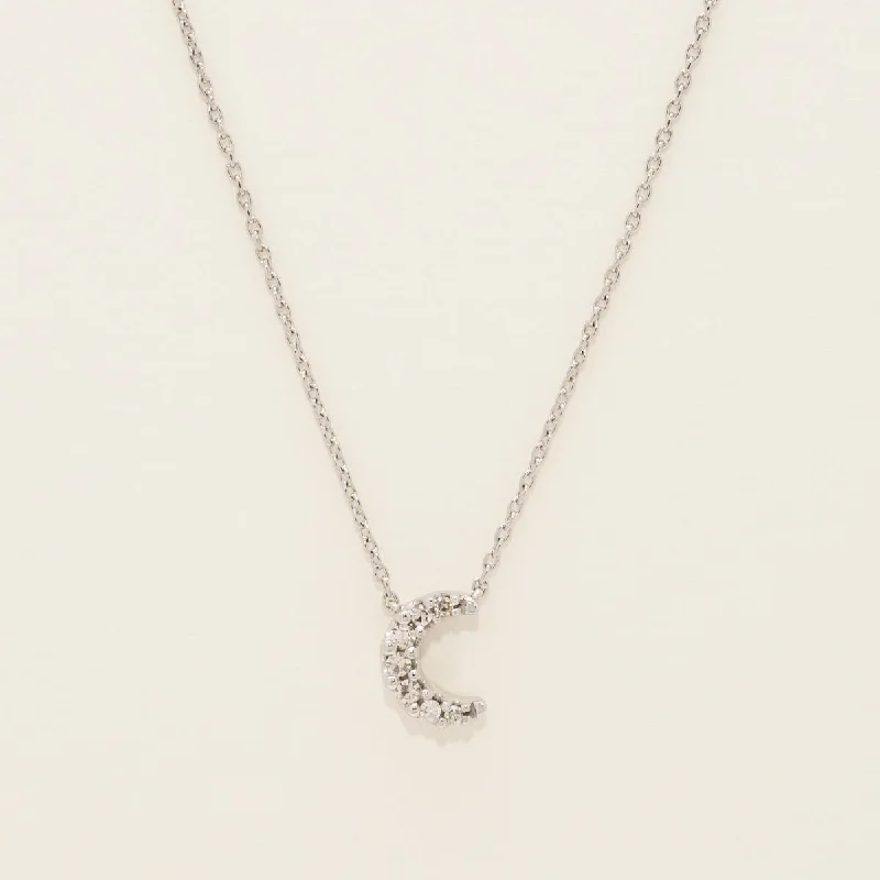 Diamond Crescent Moon Necklace in 10kt White Gold (1/20ct tw)