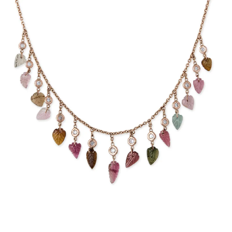 DIAMOND + TOURMALINE LEAF DROP SHAKER NECKLACE