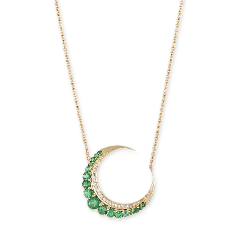 LARGE EMERALD CRESCENT MOON NECKLACE