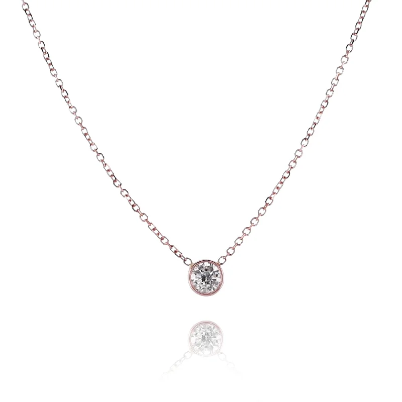 Estate 14 Karat Rose Gold Solitaire Diamond Pendant Necklace