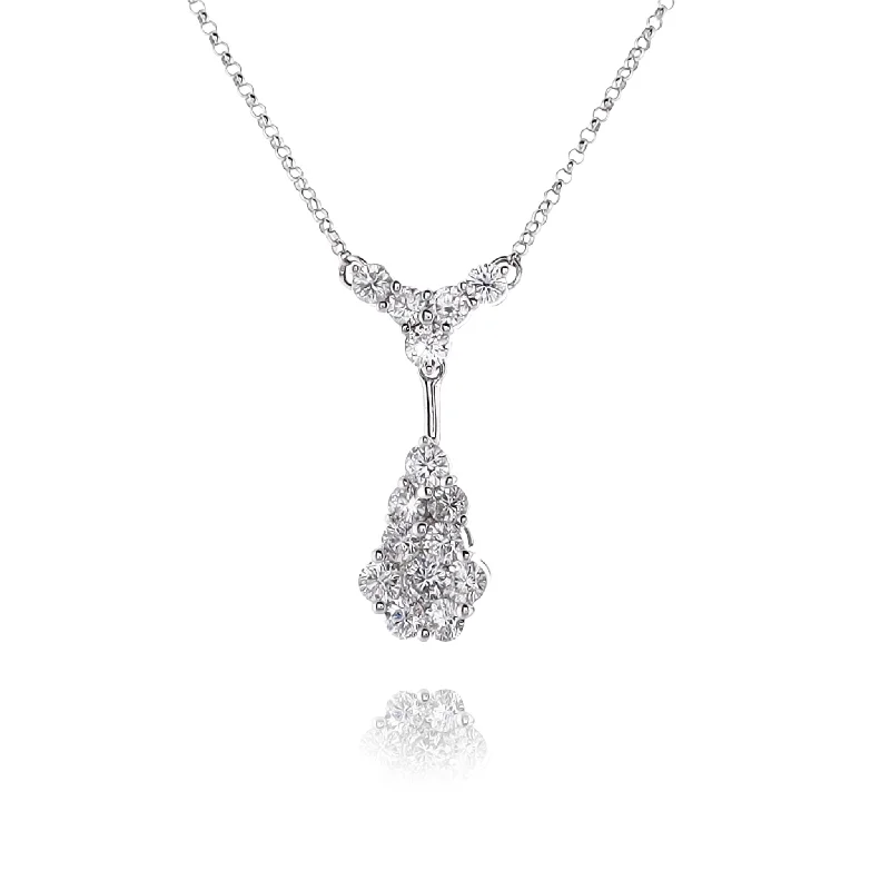 Estate 14 Karat White Gold Diamond Cluster Pendant Necklace