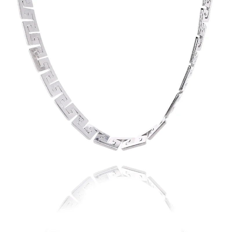 Estate 14 Karat White Gold Greek Key Design Necklace