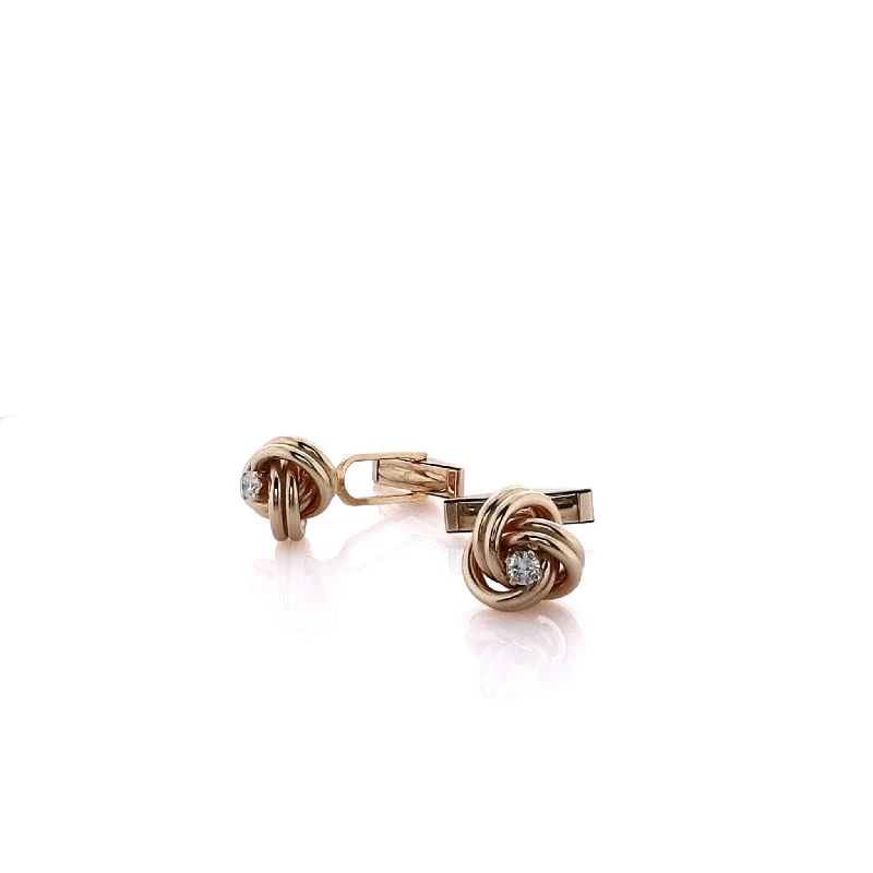 Estate 14 Karat Yellow Gold Knot Design Diamond Cufflinks