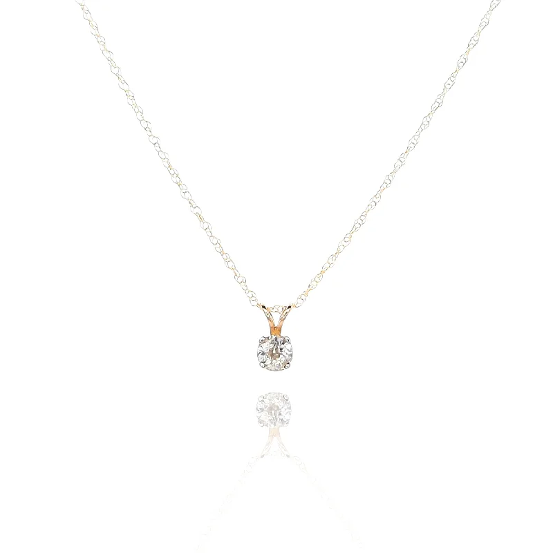 Estate 14k Two Tone Old European 18in Solitaire Diamond Pendant Necklace