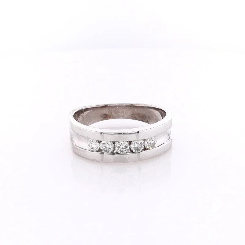 Estate 14k White Gold Center Groove Wedding Band