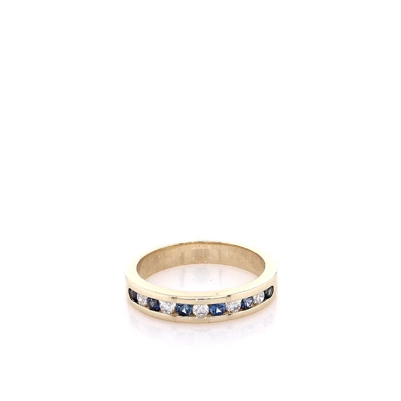 Estate 14k Yellow Gold Alternating Sapphire And Diamond Wedding Band