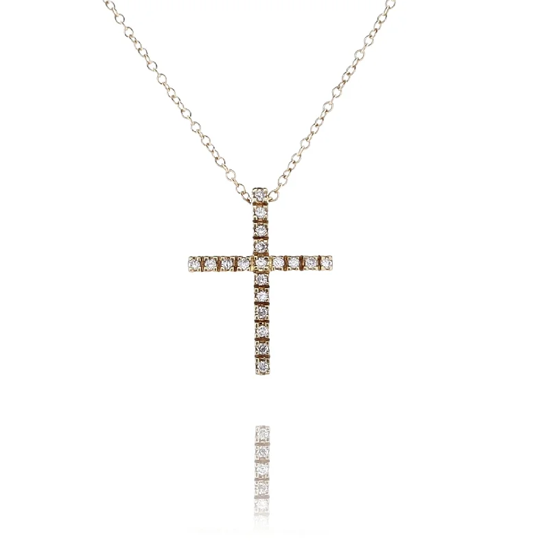 Estate 18 Karat Yellow Gold Diamond Cross Pendant Necklace