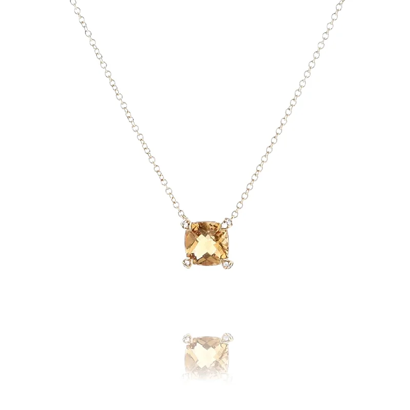 Estate David Yurman 18 Karat Yellow Gold Citrine and Diamond Pendant Necklace