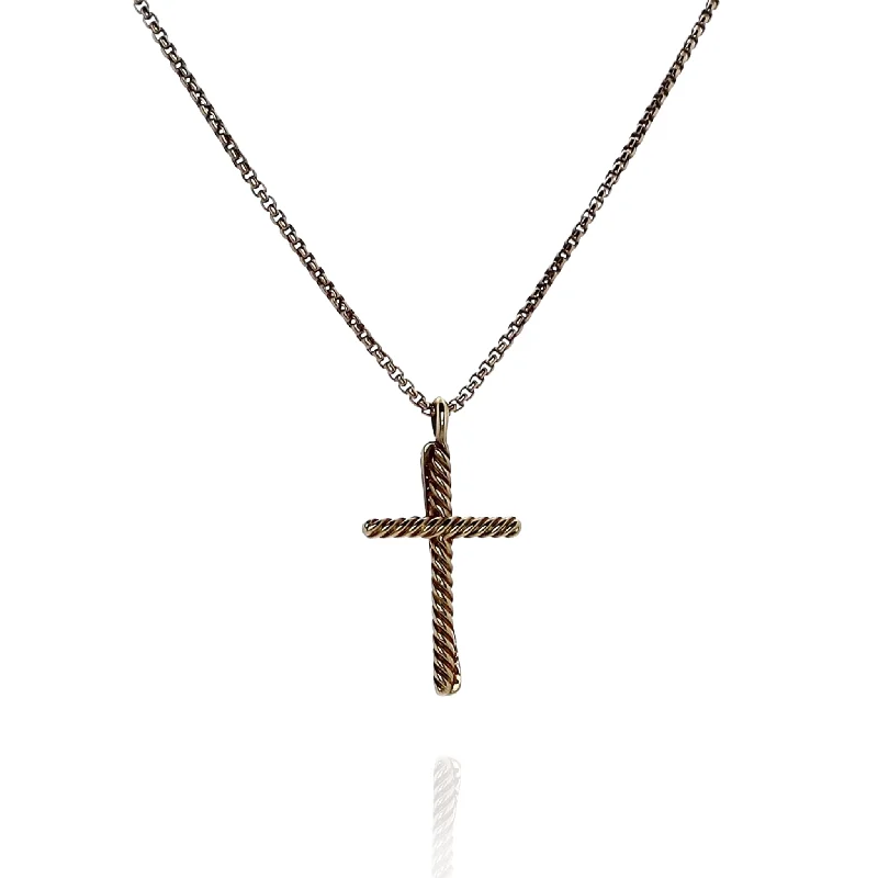 Estate David Yurman 18k Yellow Gold Diamond Crossover Cross Pendant Necklace