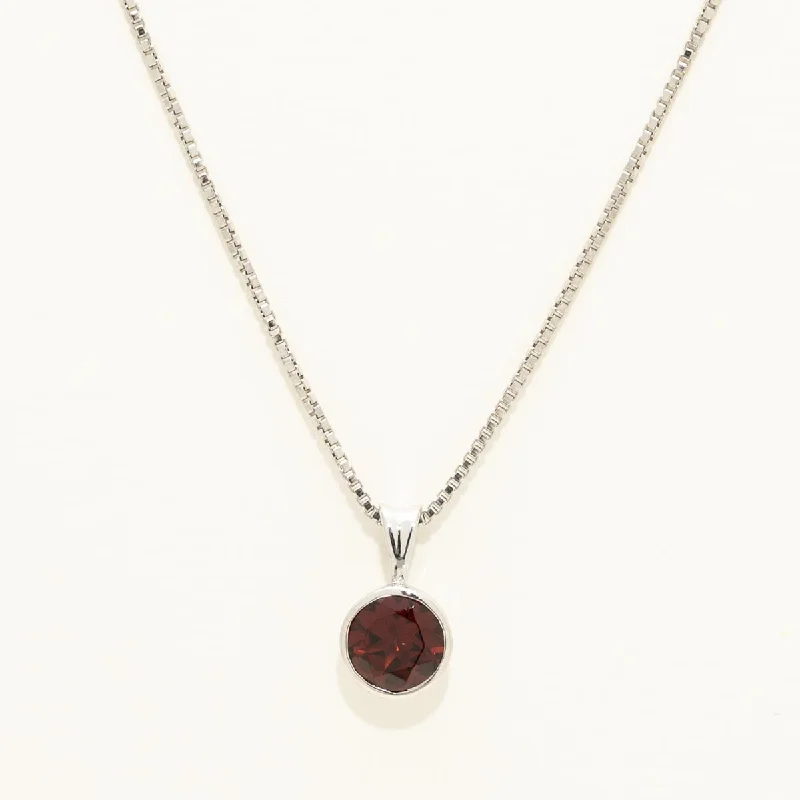 Garnet Bezel Necklace in Sterling Silver