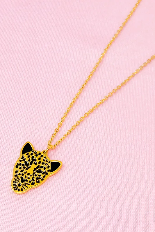 Golden Leopard Head Pendant Necklace