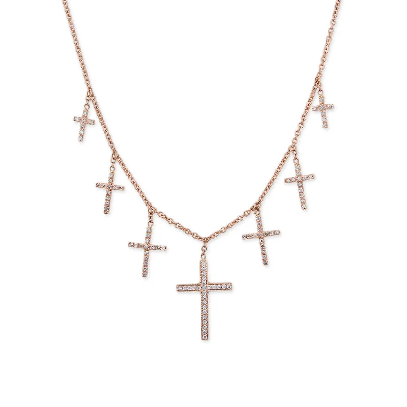 GRADUATED 7 DIAMOND CROSS SHAKER NECKLACE