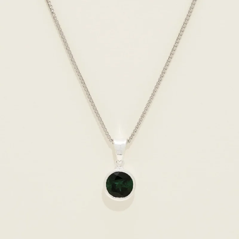 Green Tourmaline Bezel Necklace in Sterling Silver