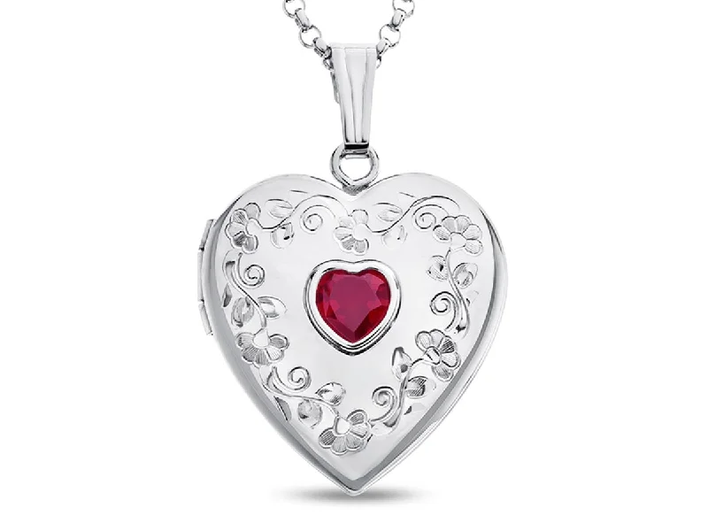 Heart Shape Ruby Locket in Sterling Silver