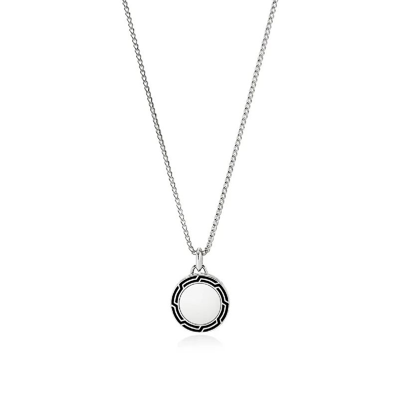 John Hardy ID Series Surf Chain Round Dog Tag Necklace in Sterling Silver with Black Enamel