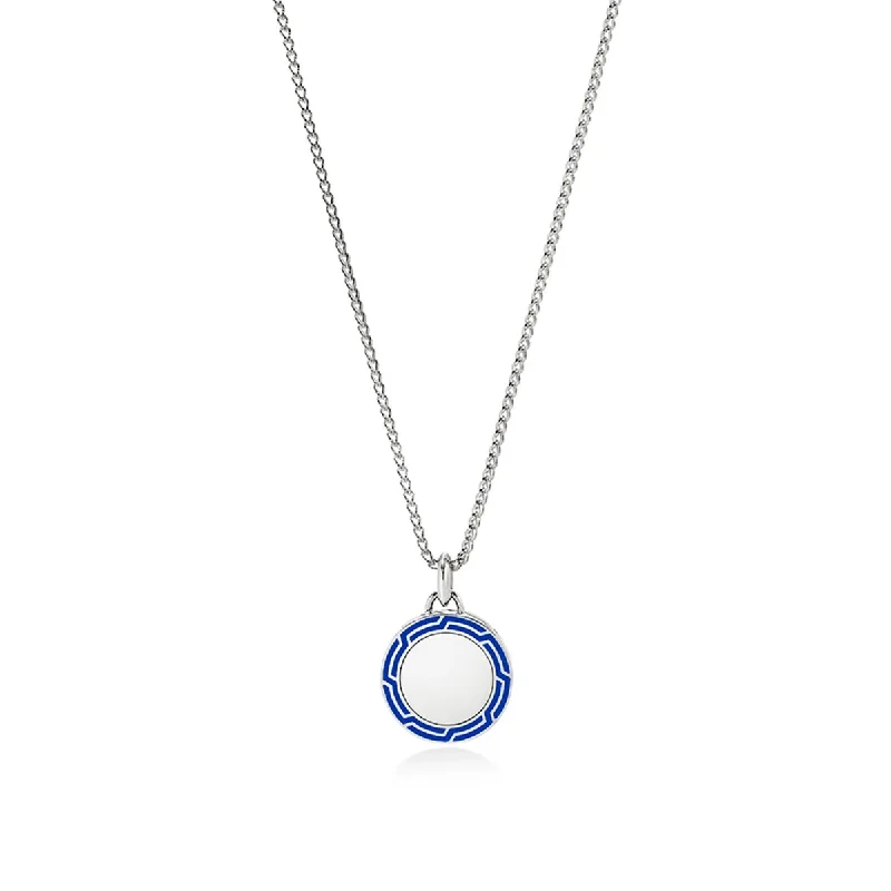 John Hardy ID Series Surf Chain Round Dog Tag Necklace in Sterling Silver with Blue Enamel