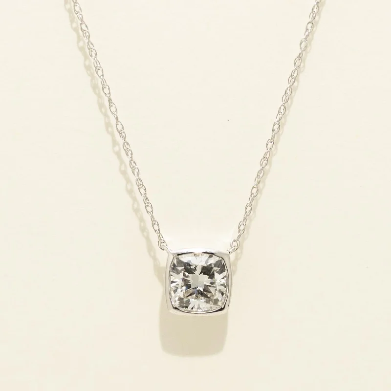 Lab Grown Cushion Cut Diamond Bezel Necklace in 14kt White Gold (1ct)