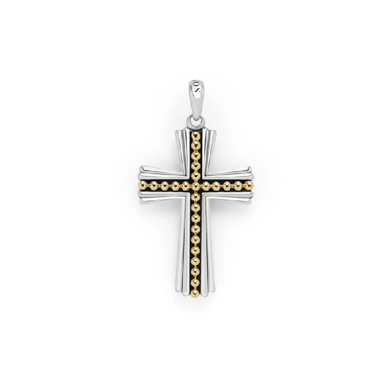 Lagos Anthem Two-Tone Caviar Beaded Cross Amulet