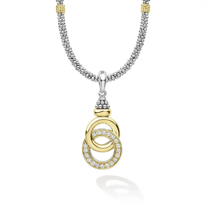 Lagos Signature Caviar Two-Tone Interlocking Diamond Pendant Necklace