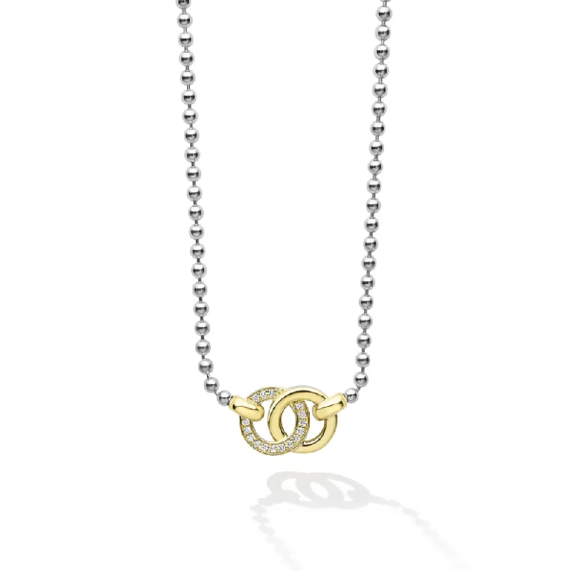 Lagos Signature Caviar Two-Tone Interlocking Diamond Pendant Necklace