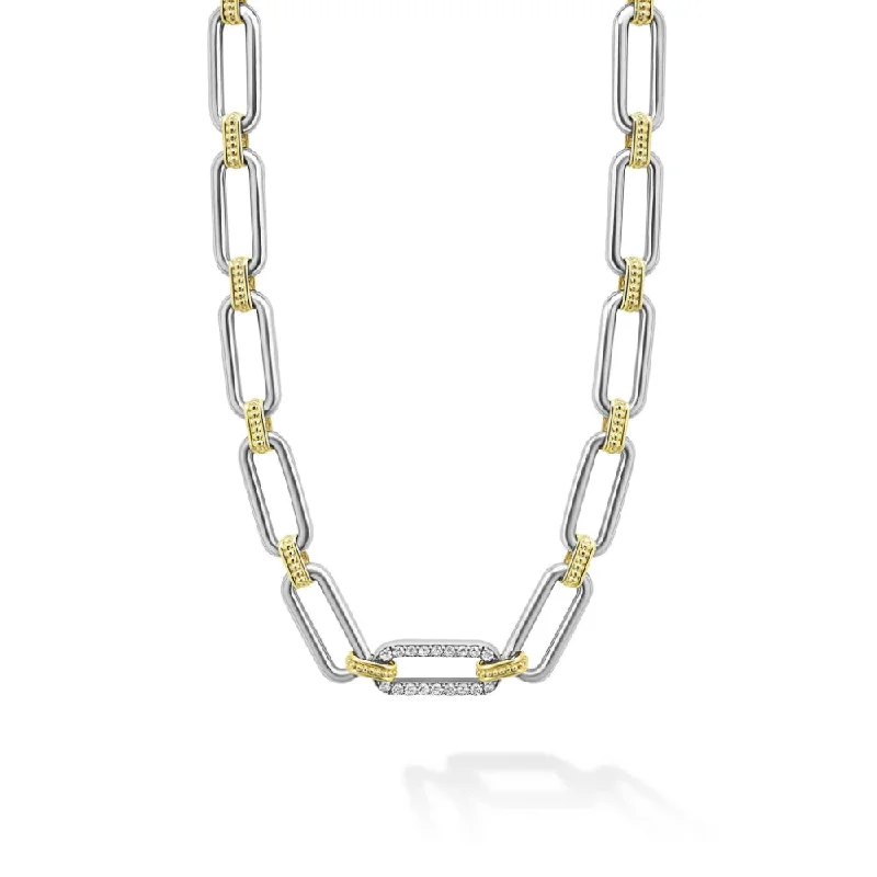 Lagos Signature Caviar Two-Tone Link Single Station Diamond Necklace