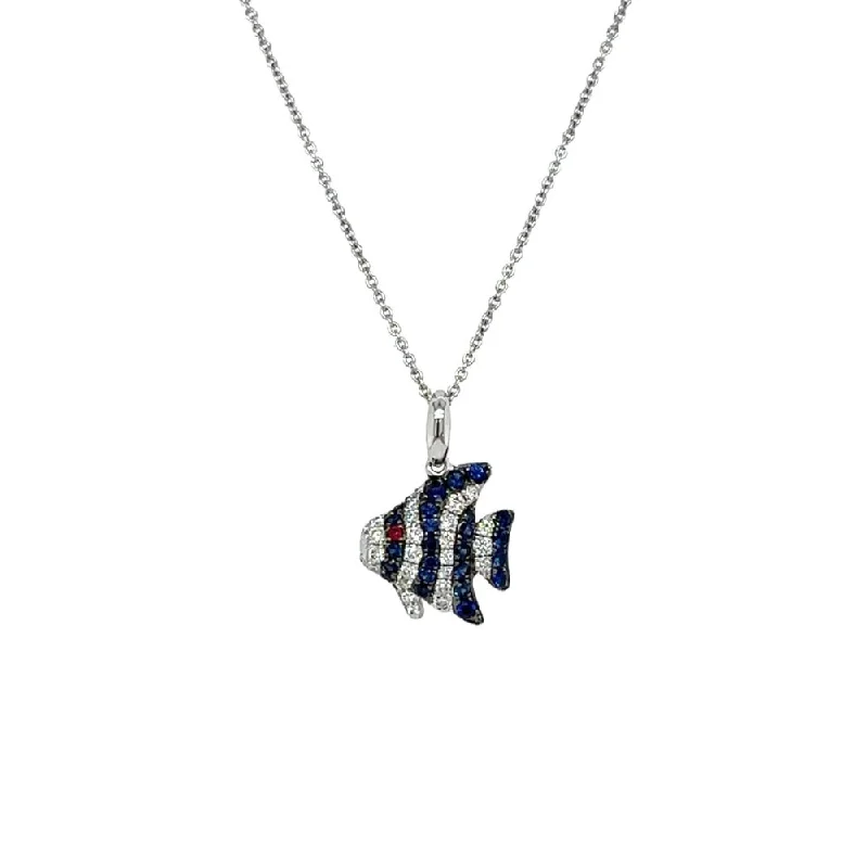 Lisa Nik 18k Sapphire, Diamond and Ruby Fish Pendant Necklace