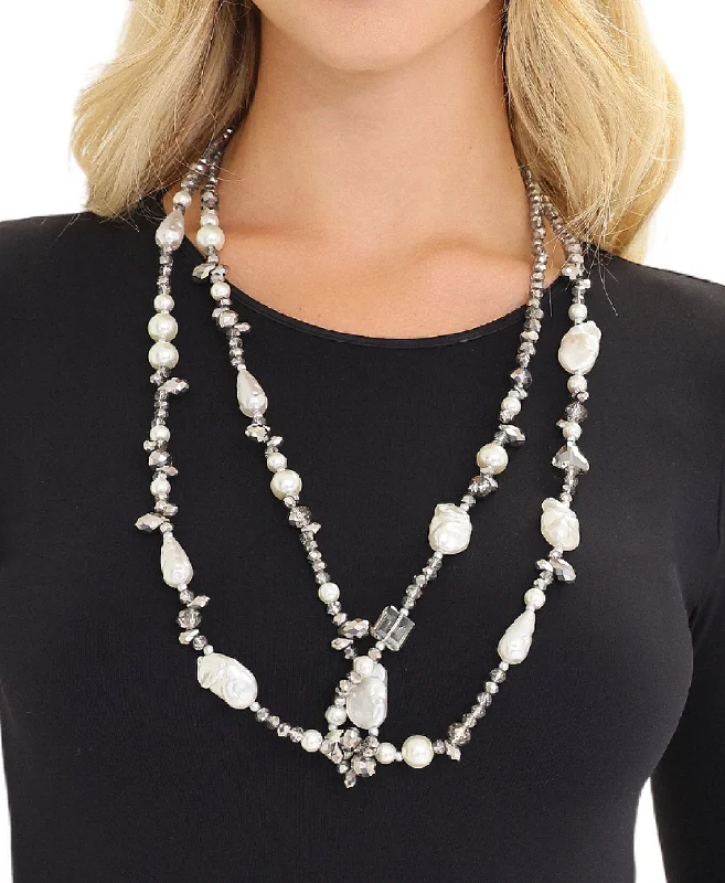 Long Faux Pearl Beaded Necklace