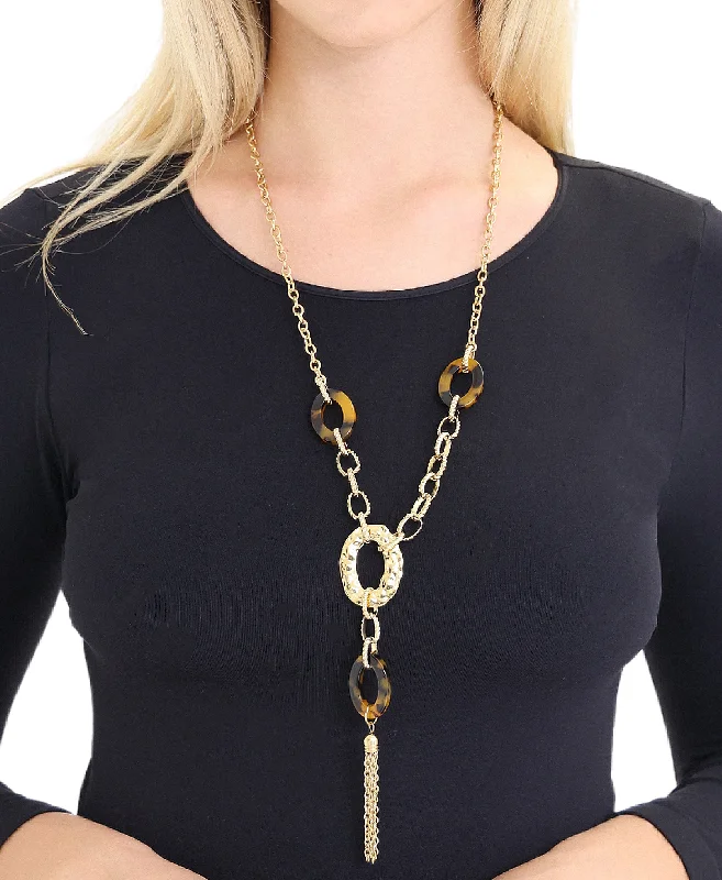 Long Leopard Print Necklace w/ Tassel