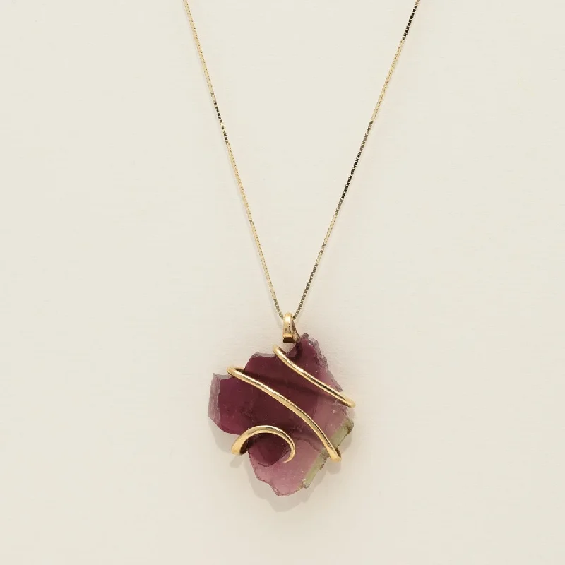 Maine Bicolor Tourmaline Necklace in 14kt Yellow Gold