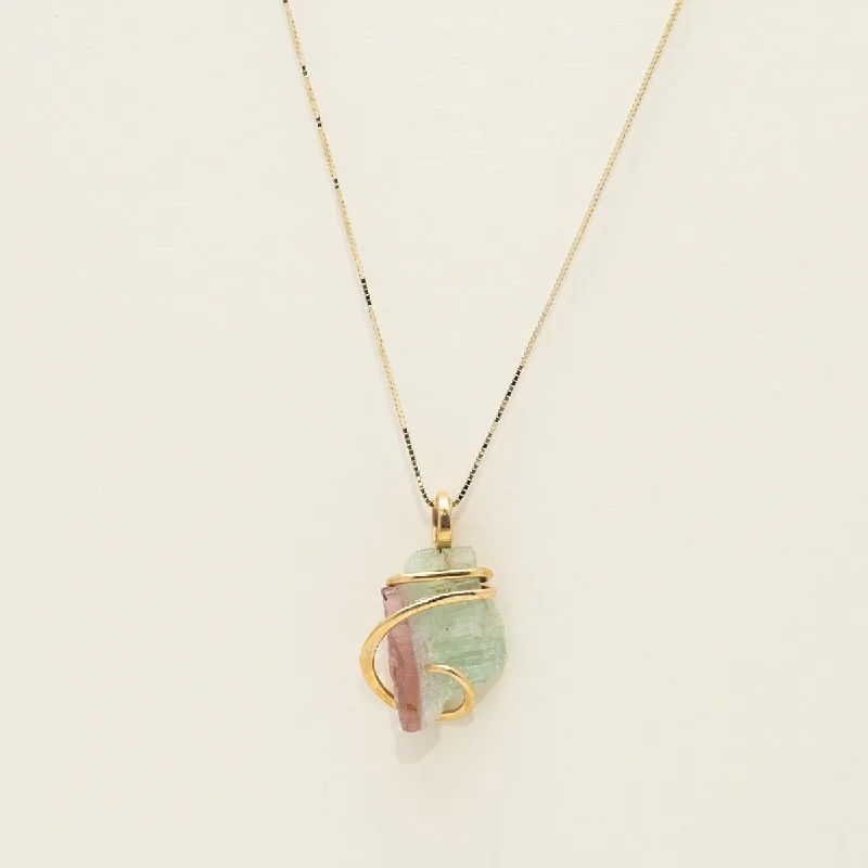 Maine Bicolor Tourmaline Necklace in 14kt Yellow Gold