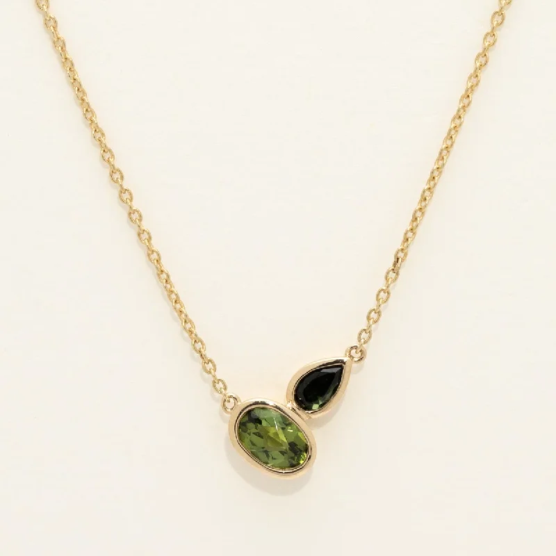 Maine Green Tourmaline Bezel Necklace in 14kt Yellow Gold