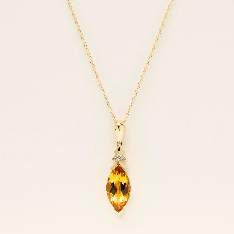 Marquise Citrine Necklace in 14kt Yellow Gold with Diamonds (.02ct tw)