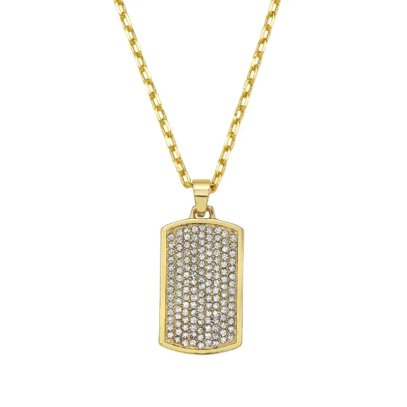 Men's 22" CZ Dogtag Necklace gold